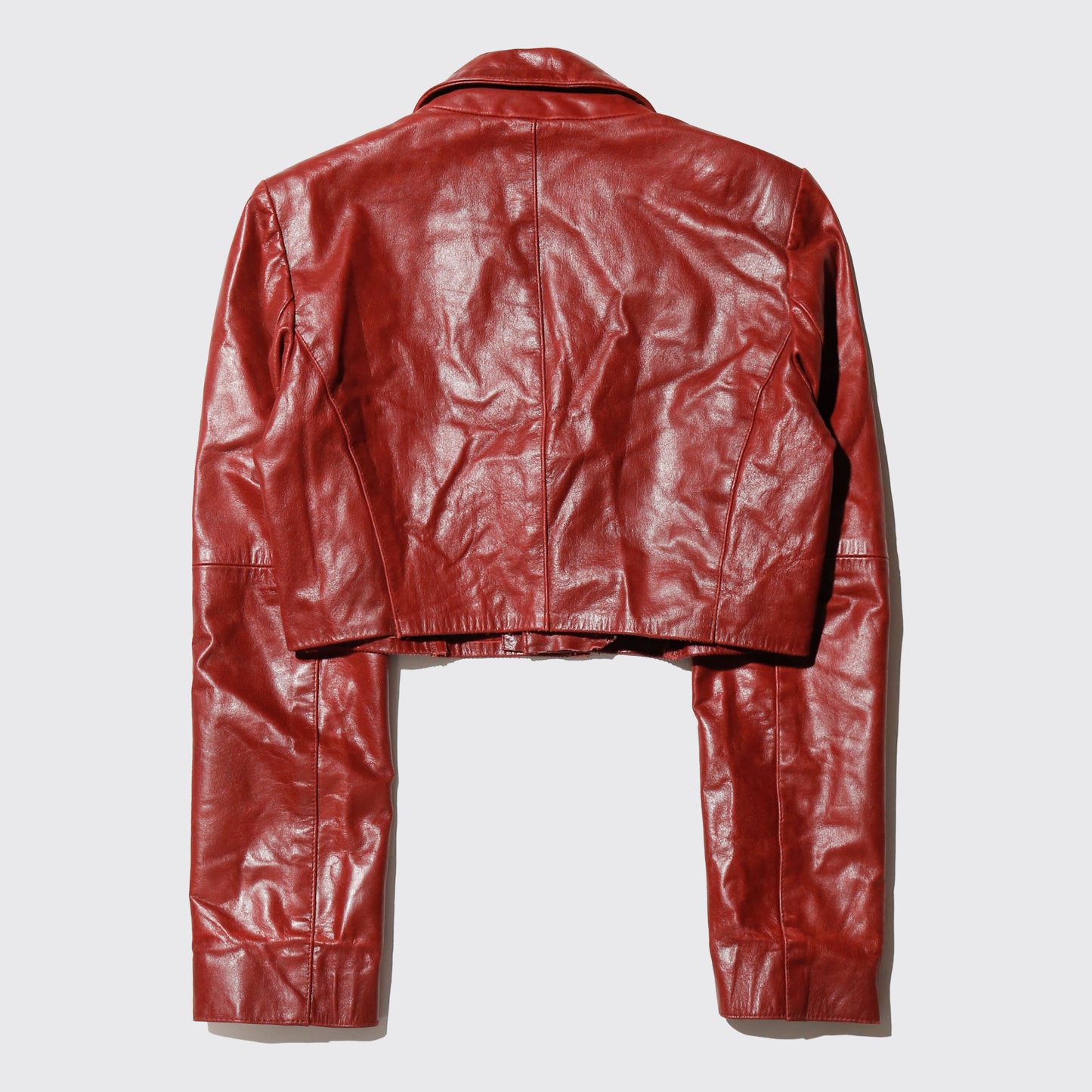 vintage cropped crimson leather jacket