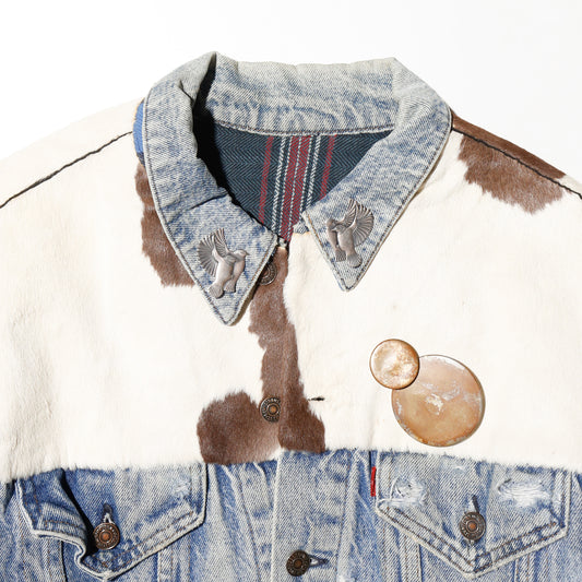 *one-off unborn calf combi broken trucker jacket , with kapper badge