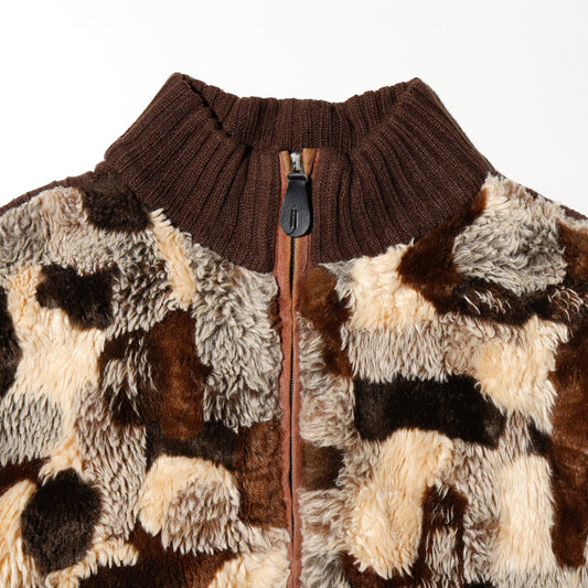 vintage faux fur patchwork knit jacket