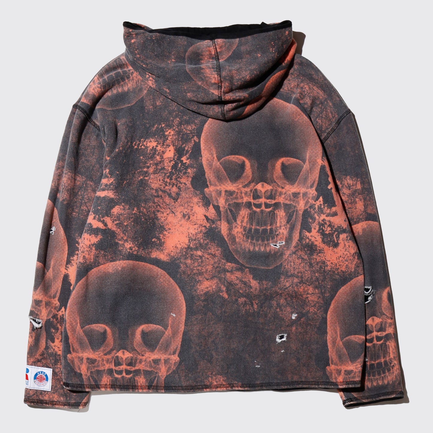 *one-off A$AP Woldwide×Russell x-ray skull broken hoodie