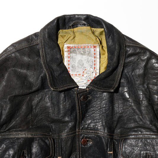vintage 80's euro stiched leather trucker jacket