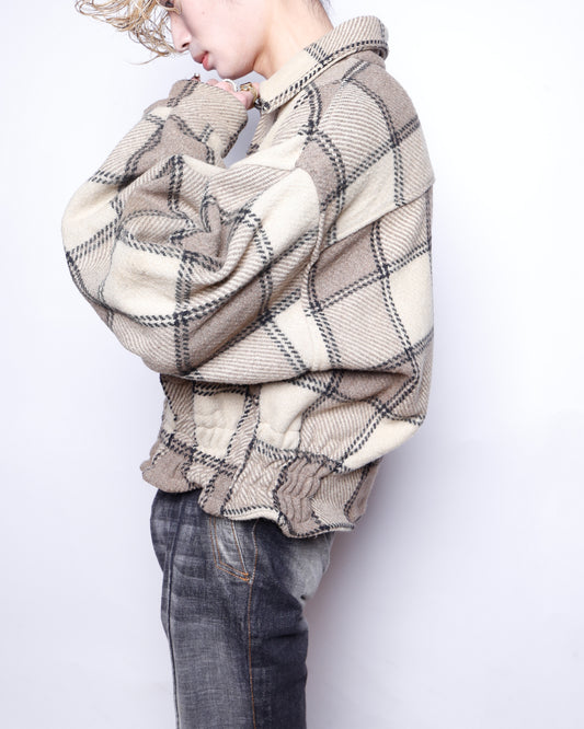 *one-off ribbed check wool jacket