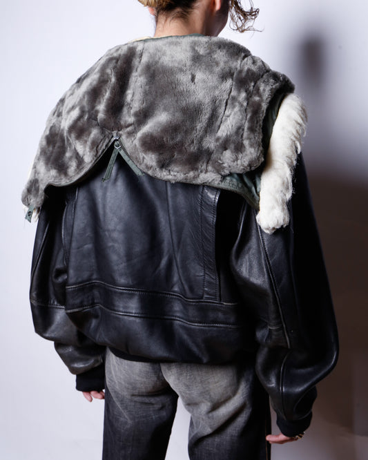 *one-off hooded aviator leather jacket