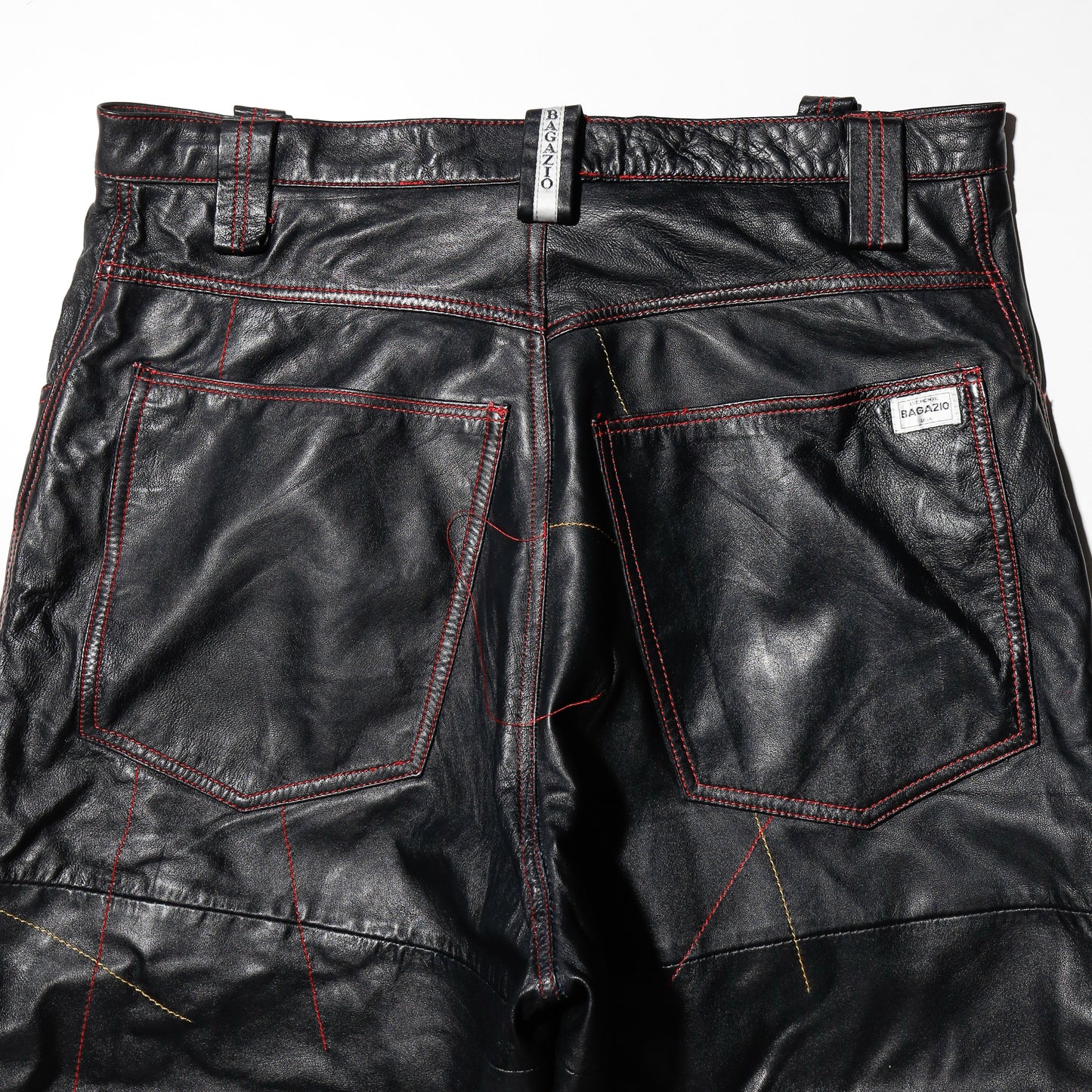 vintage stitched cow hide leather wide trousers