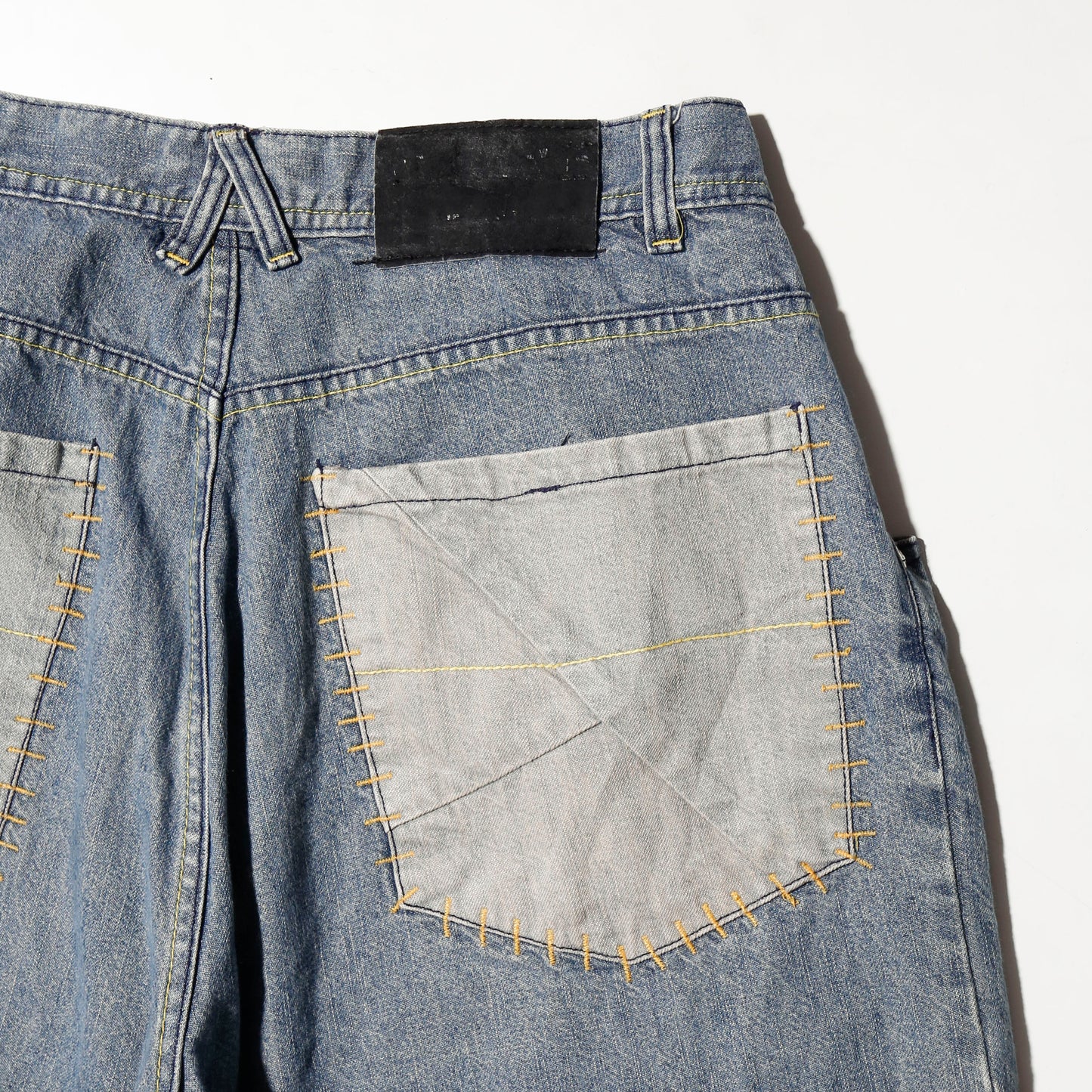 vintage knee patchwork bermuda denim shorts *resized
