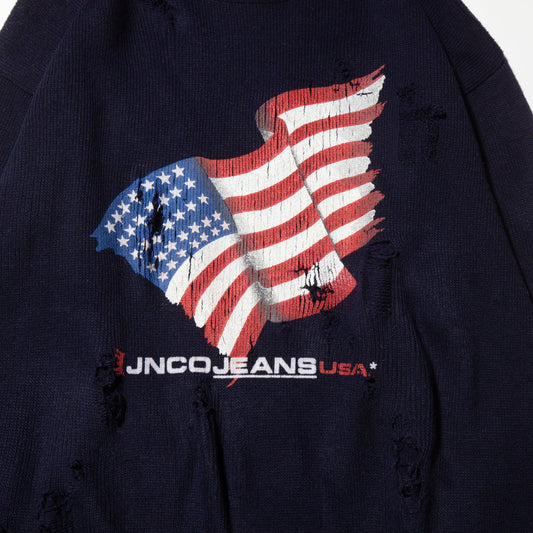 vintage 90's jnco broken flag sweater