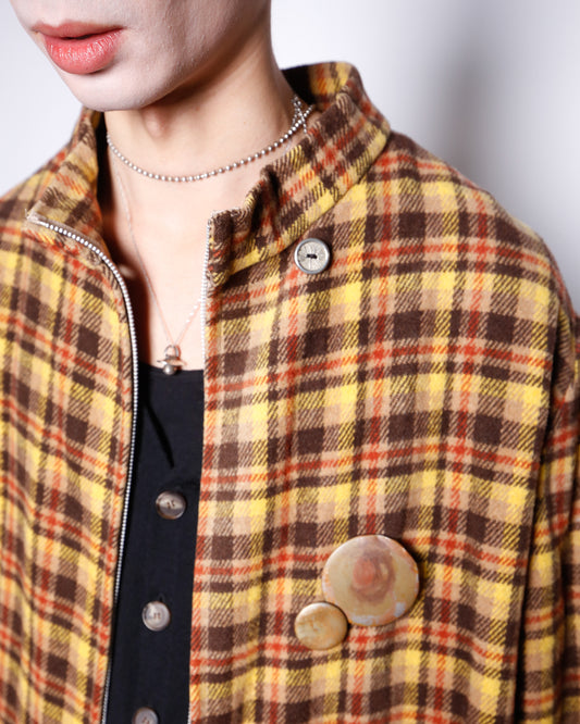 vintage super long check wool coat