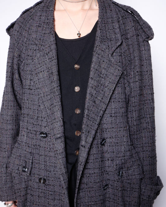 vintage super long tweed double breasted coat