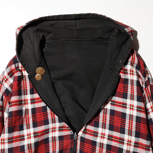 vintage reversible check hoodie, with copper badge
