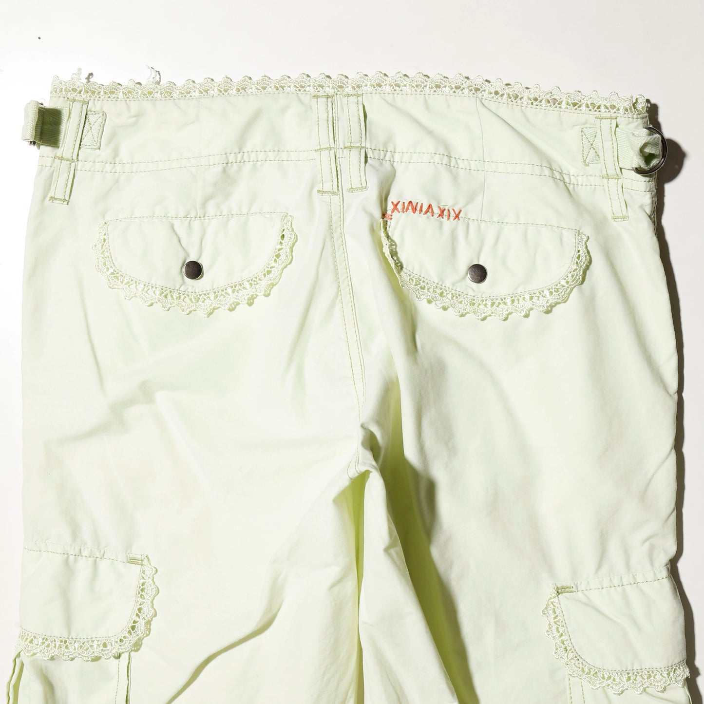vintage low rise lace trim cargo nylon trousers