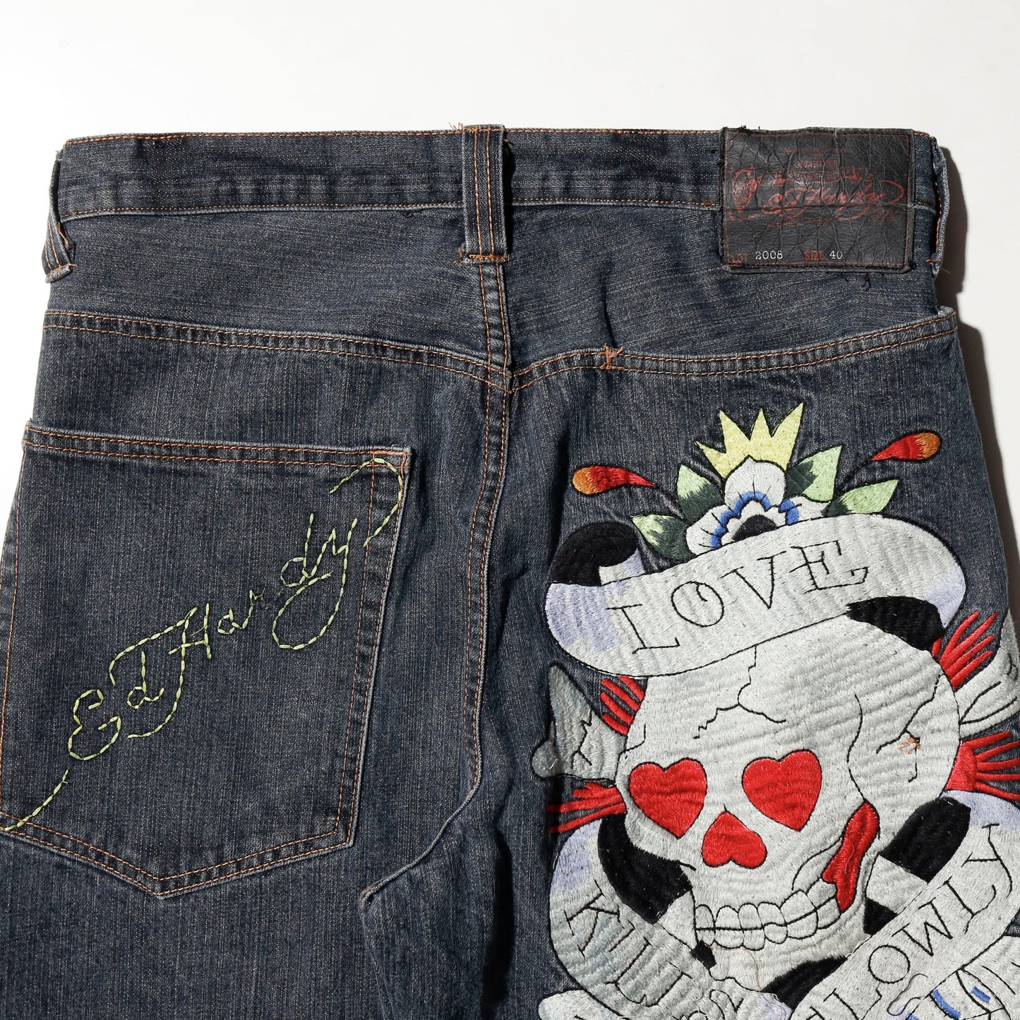 vintage 00's ed hardy broderied wide jeans