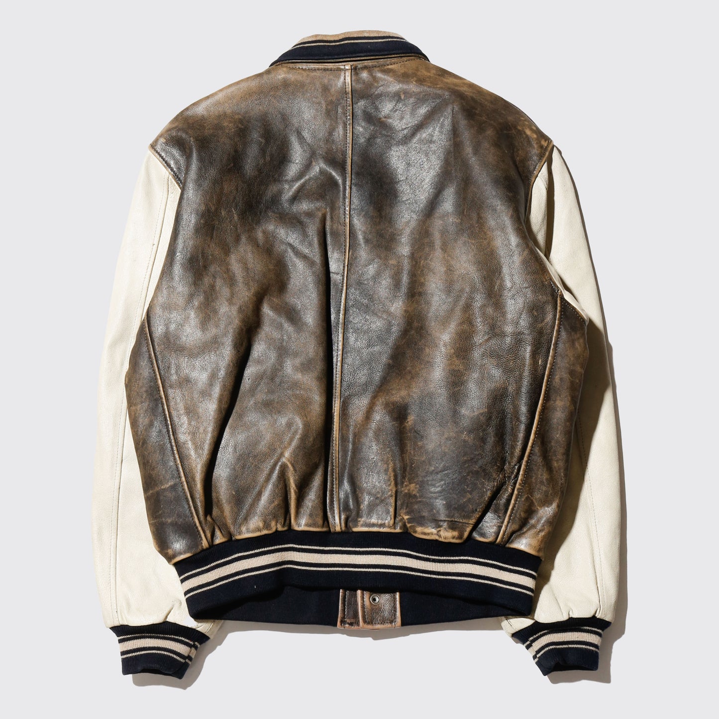 vintage donald duck emblem leather varsity jacket with kapper badge