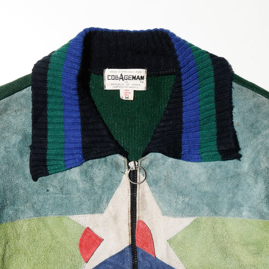 vintage 70's craft leather knit jacket