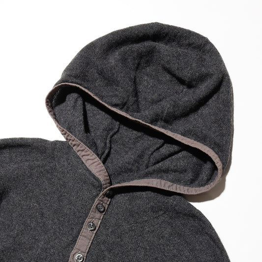 vintage cropped half button knit hoodie