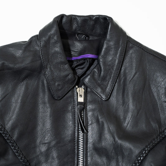 vintage lace up zipped leather jacket
