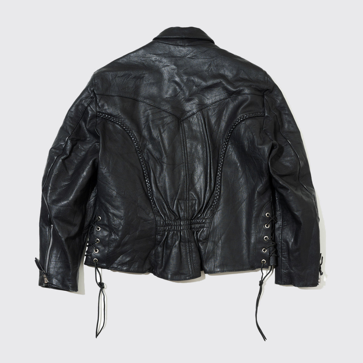 vintage lace up zipped leather jacket