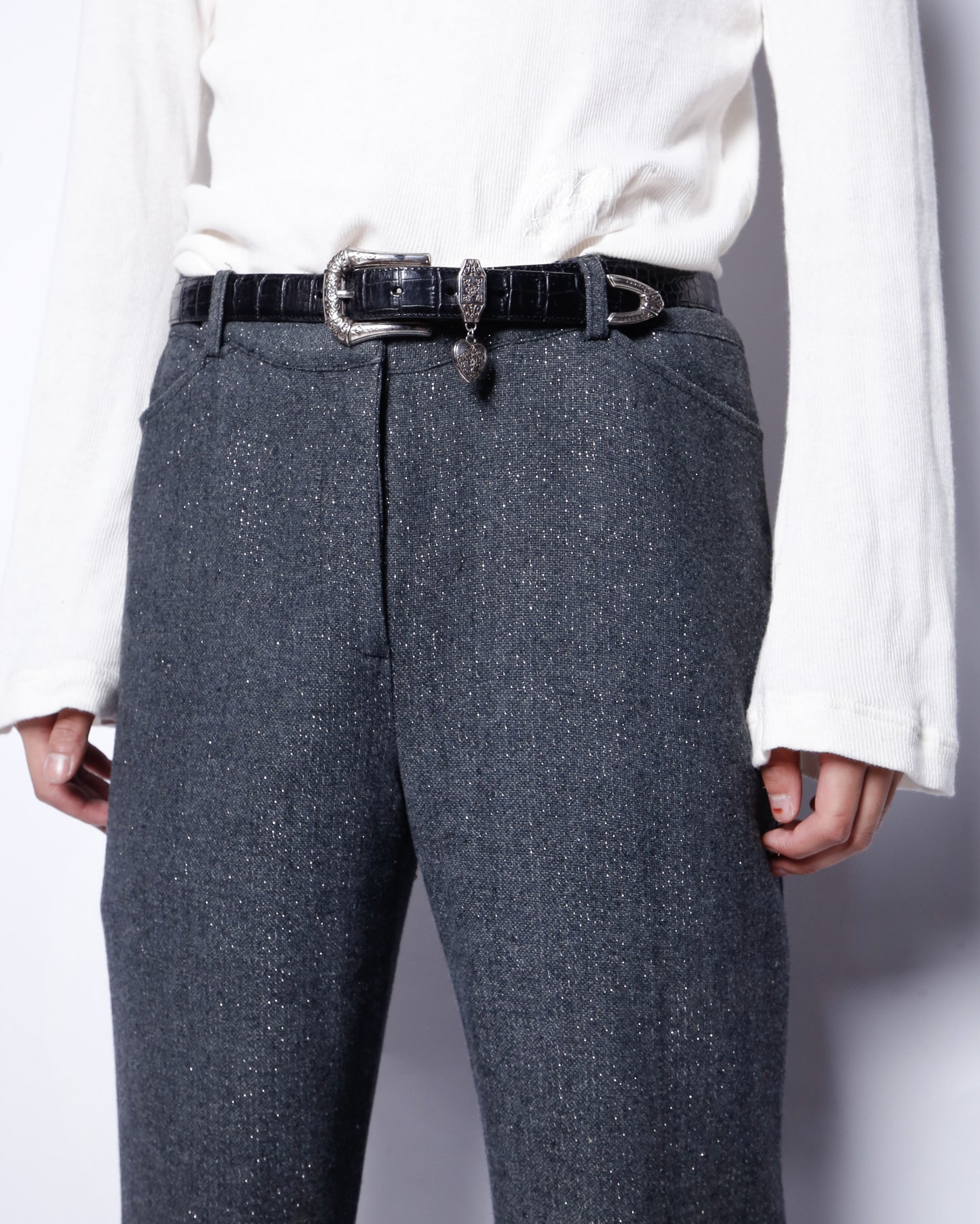 vintage lame flare wool trousers