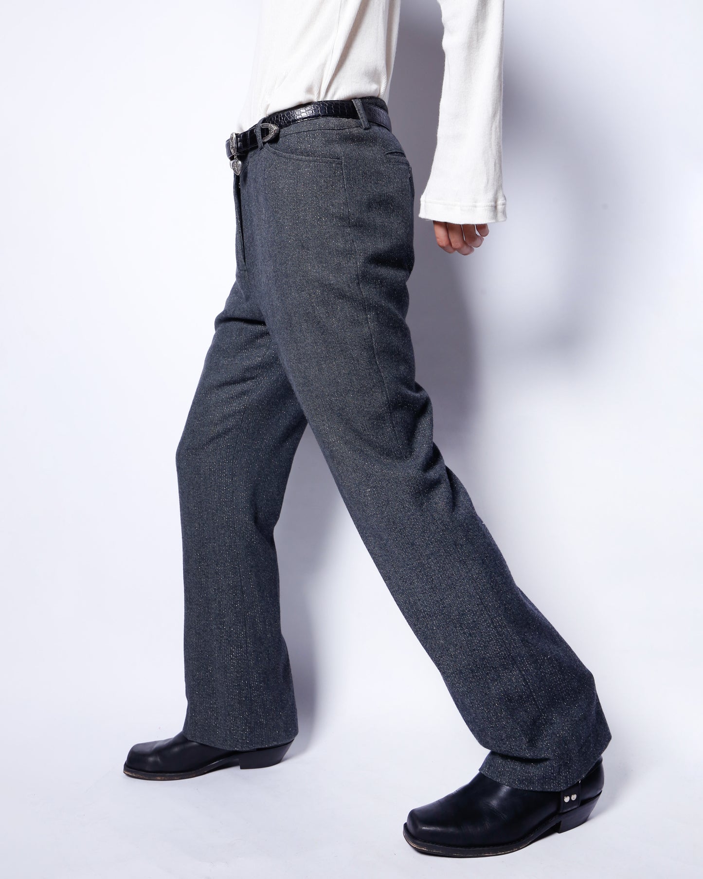 vintage lame flare wool trousers