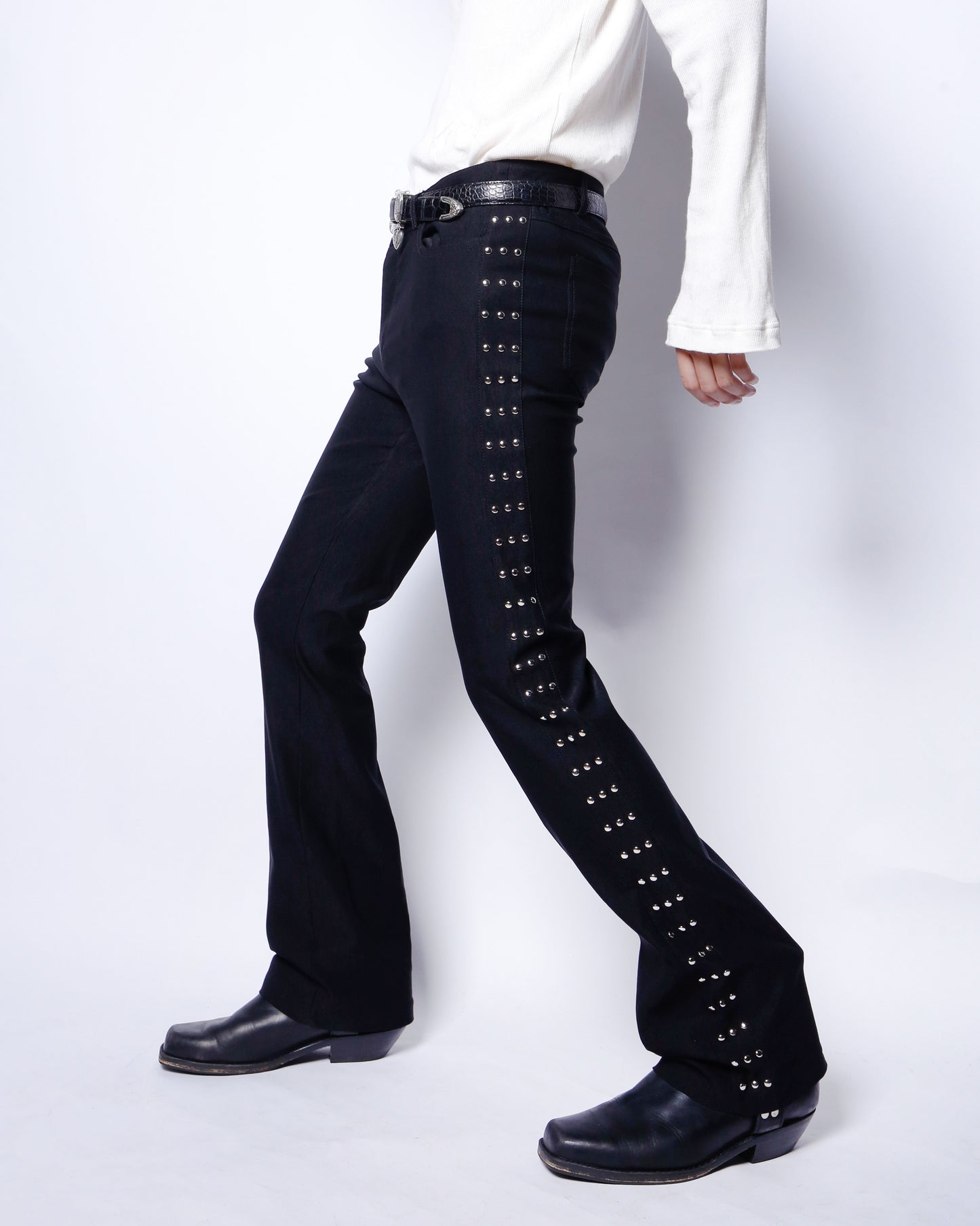 vintage studs stretch flare trousers
