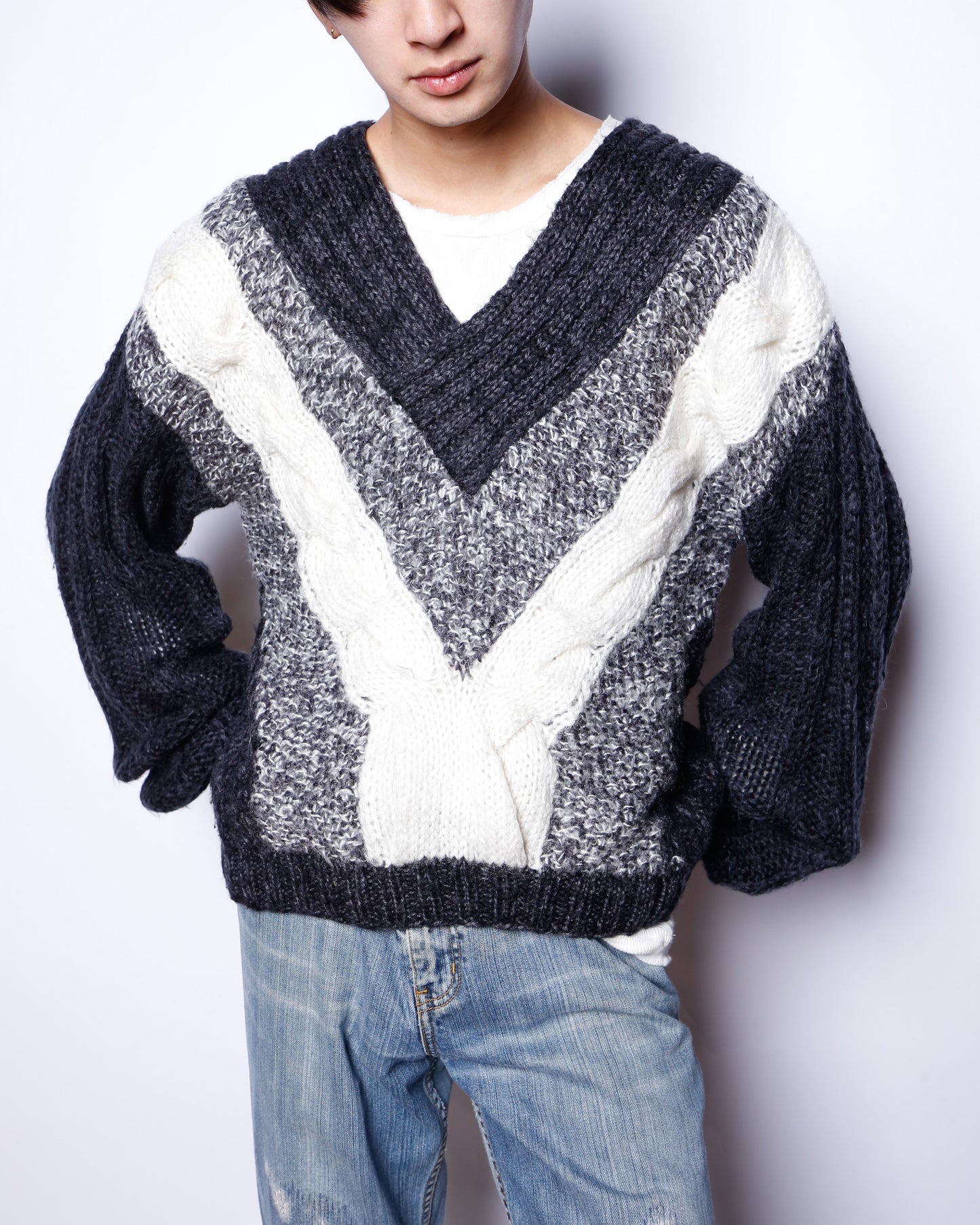 vintage cable v sweater