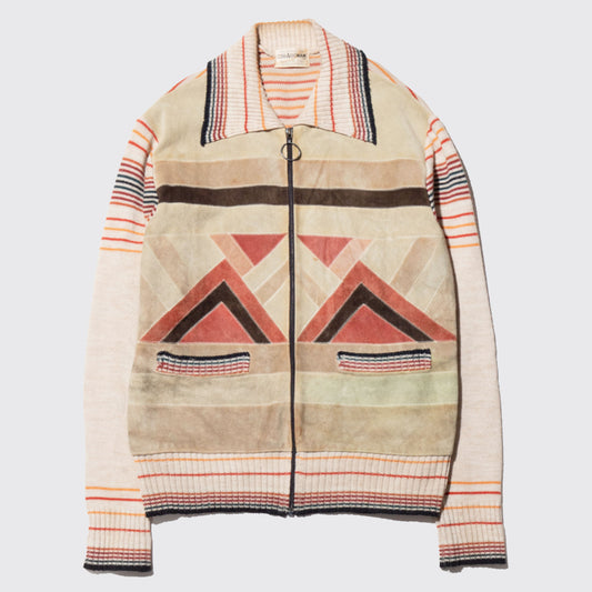 vintage suede combi knit jacket