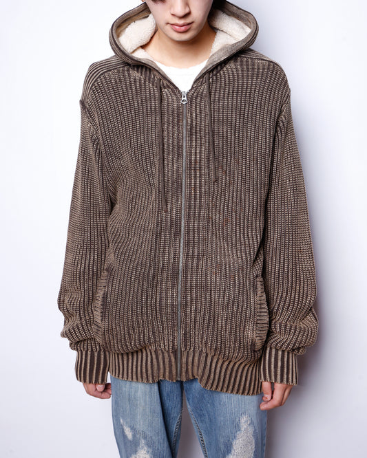 vintage acid rib knit boa hoodie