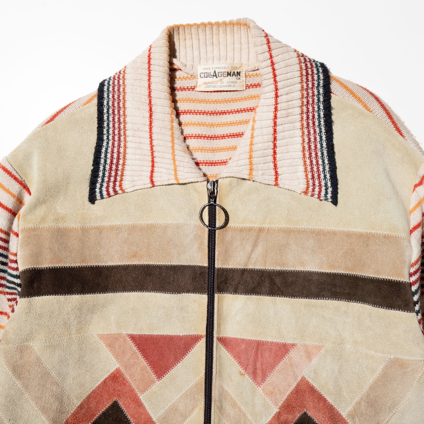 vintage suede combi knit jacket