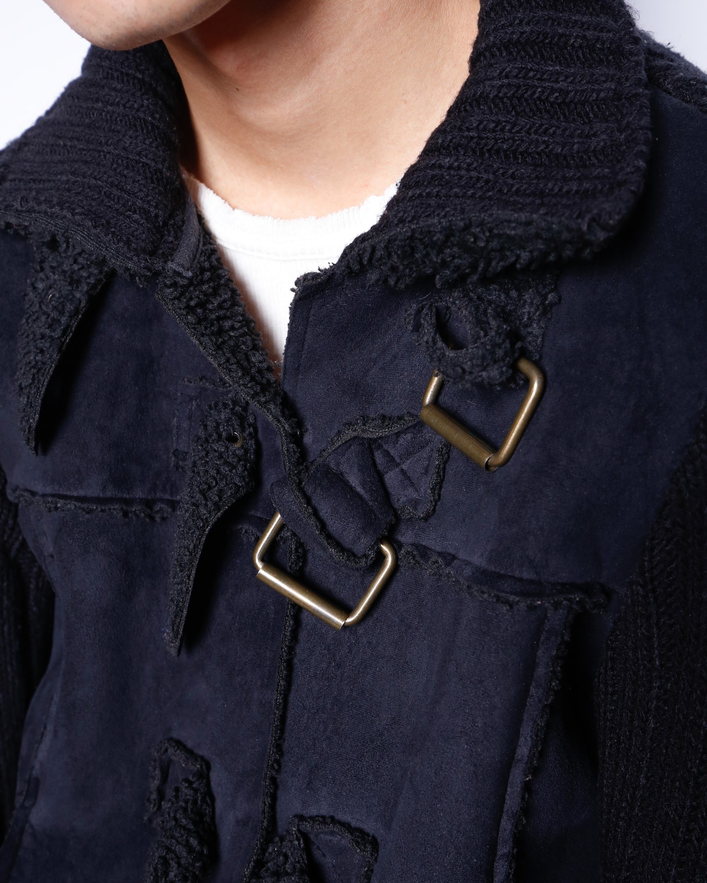 vintage buckle hybrid knit jacket