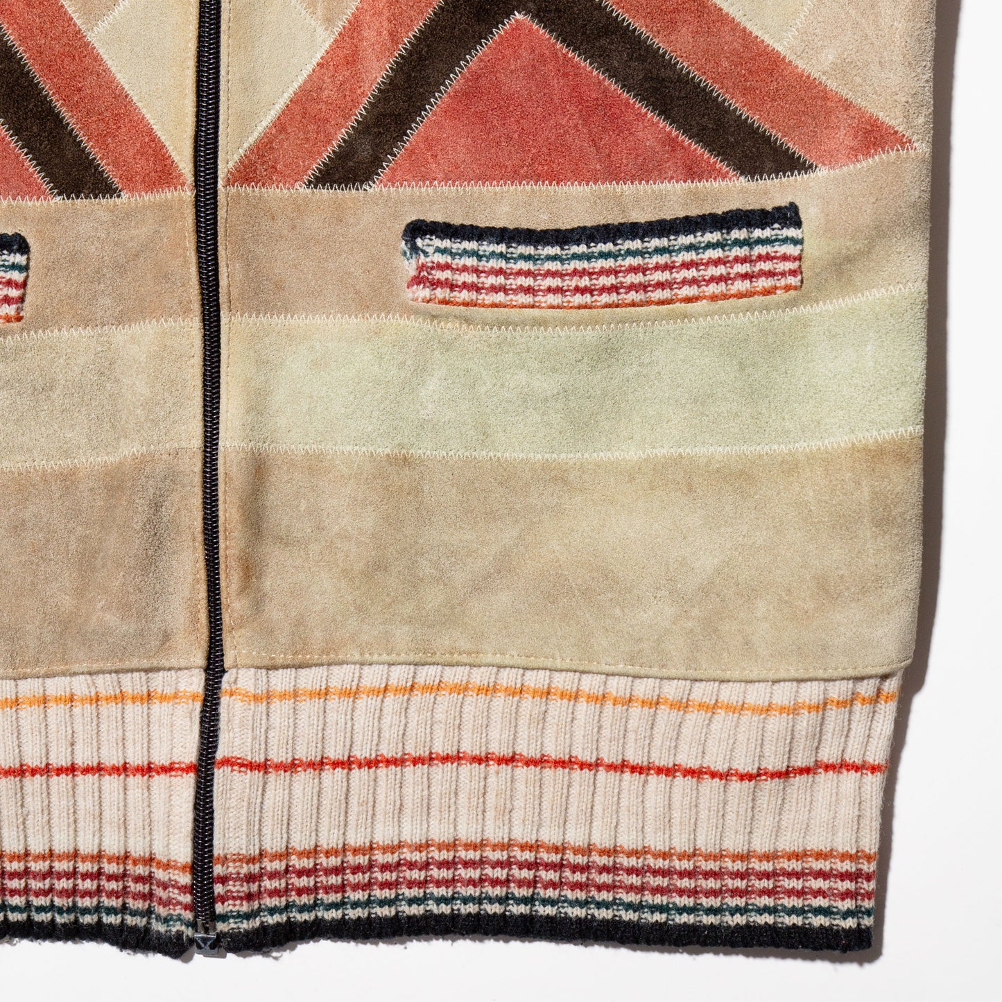 vintage suede combi knit jacket