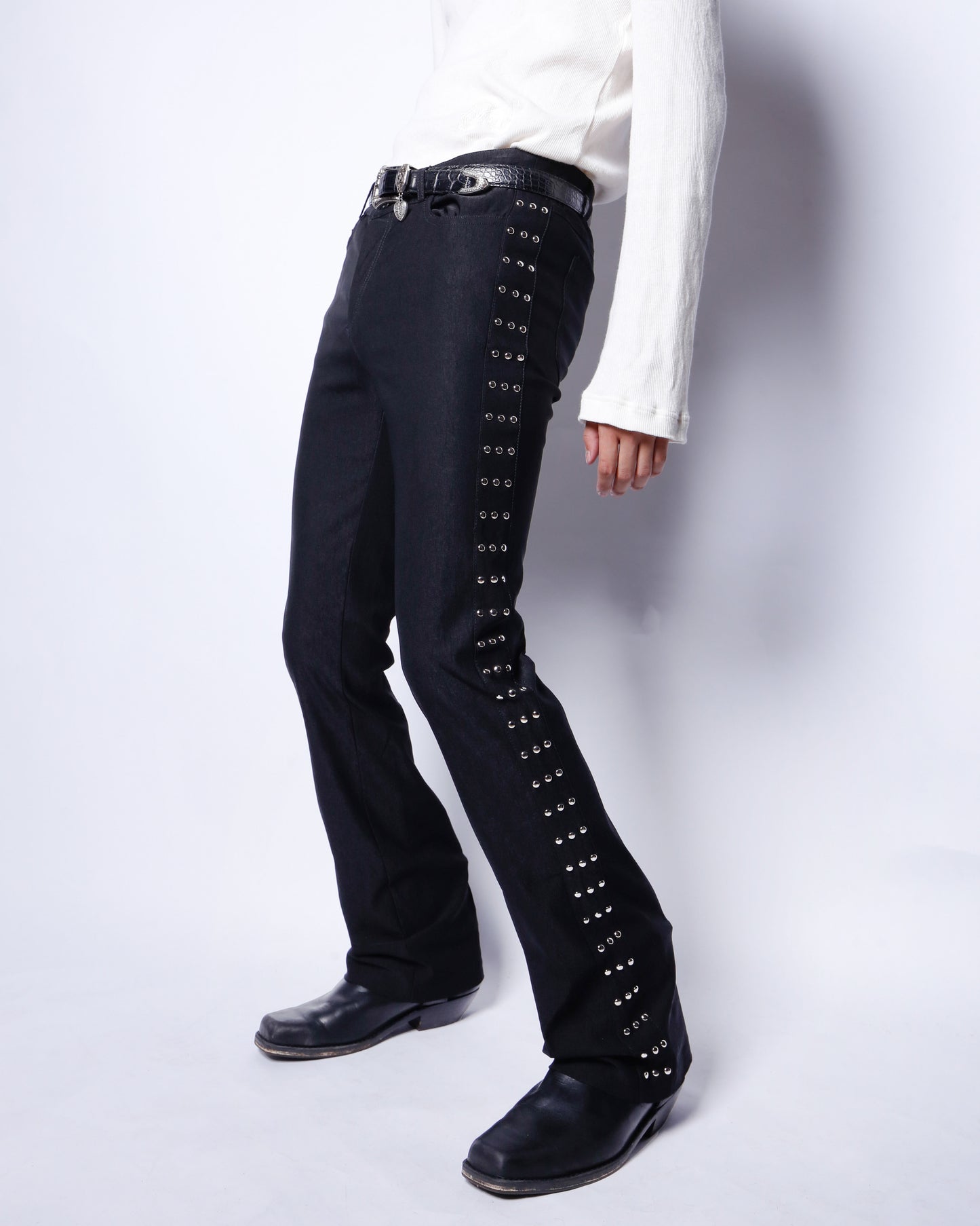vintage studs stretch flare trousers