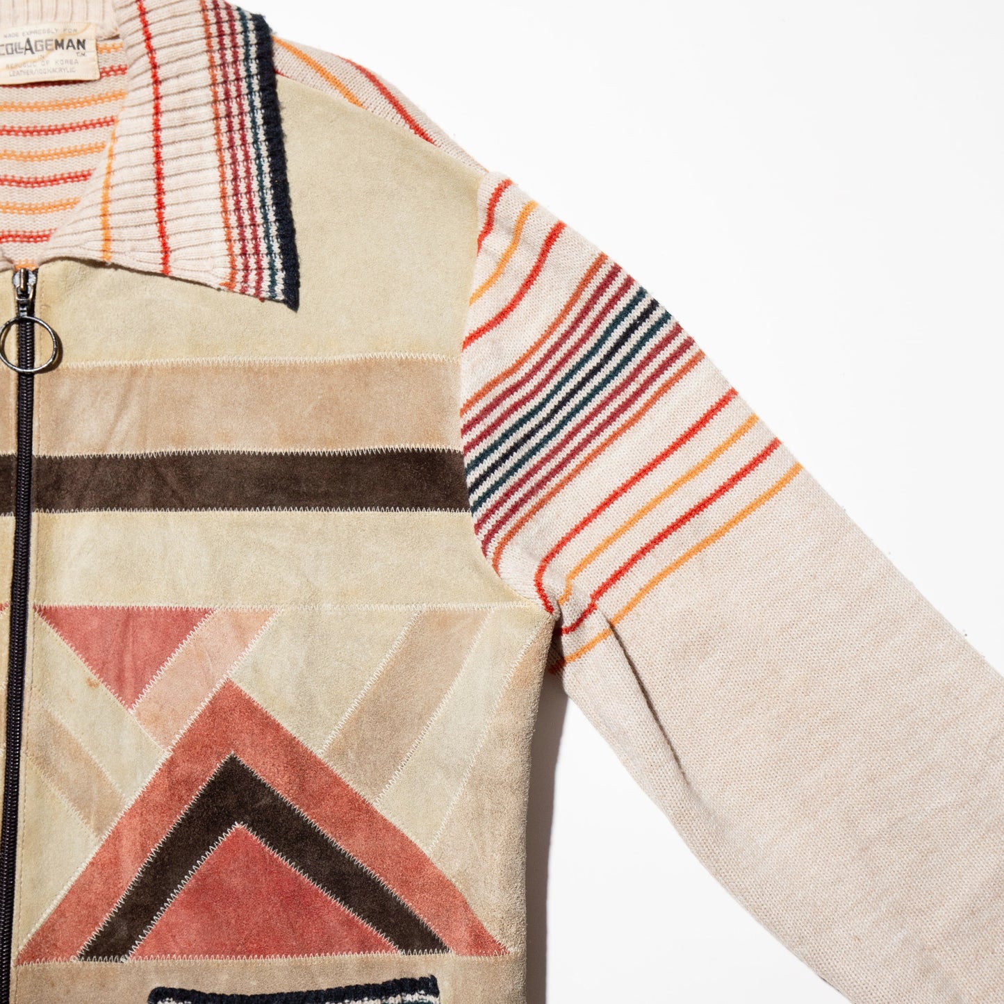 vintage suede combi knit jacket