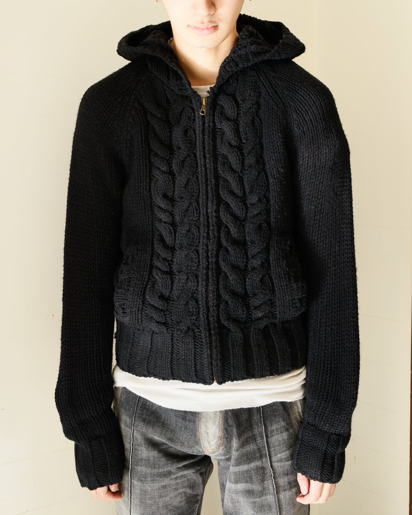 vintage cropped braids knit hoodie