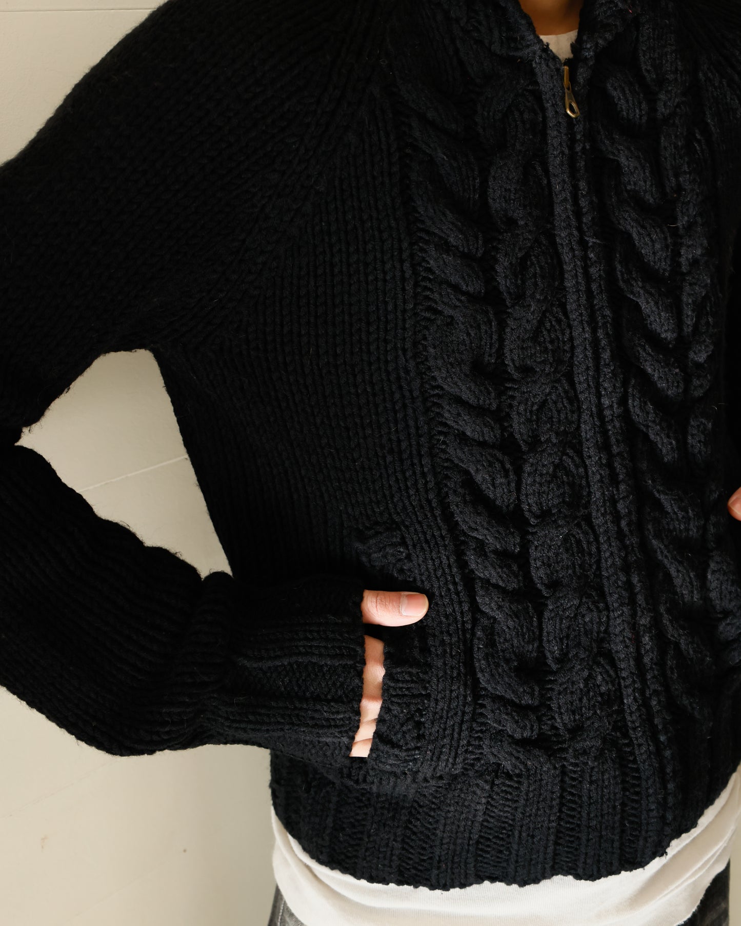 vintage cropped braids knit hoodie