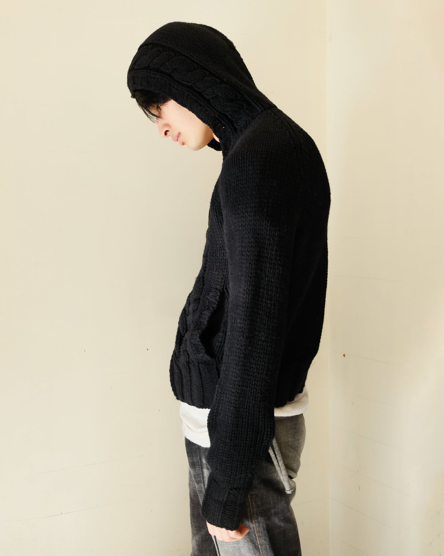 vintage cropped braids knit hoodie