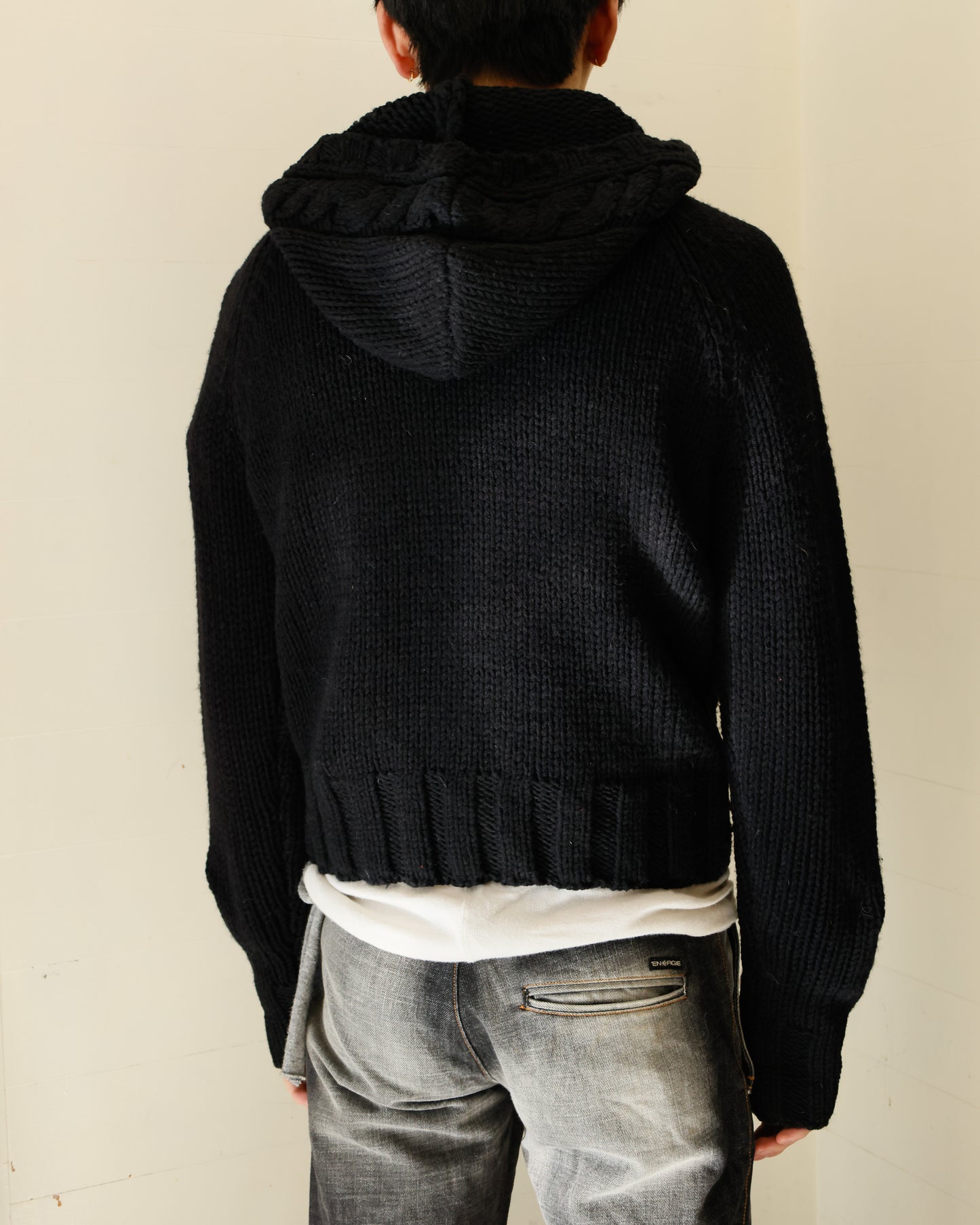 vintage cropped braids knit hoodie