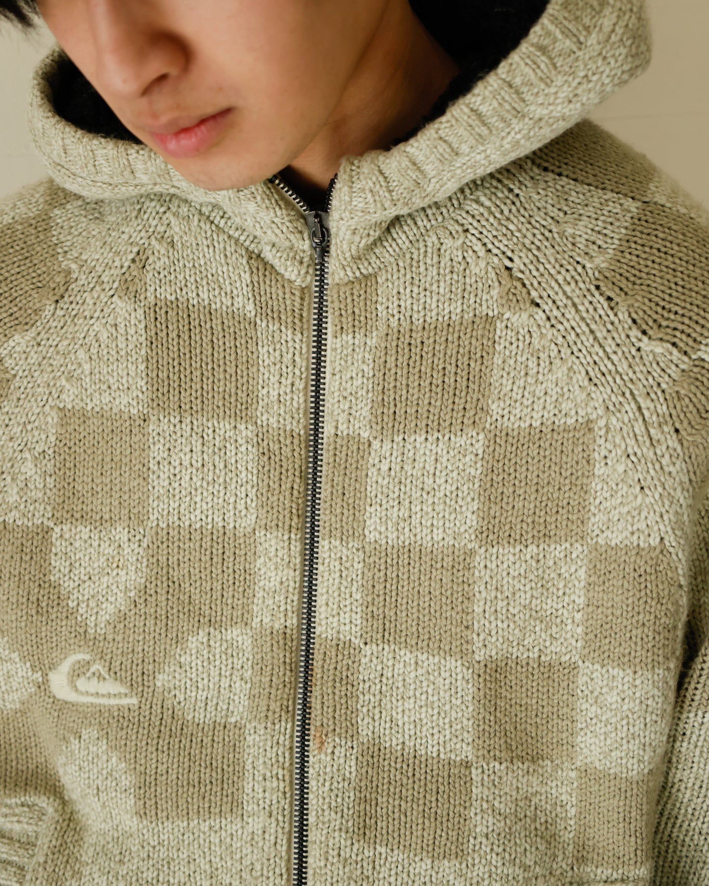 vintage 90-00's quicksilver chess board knit hoodie with boa liner