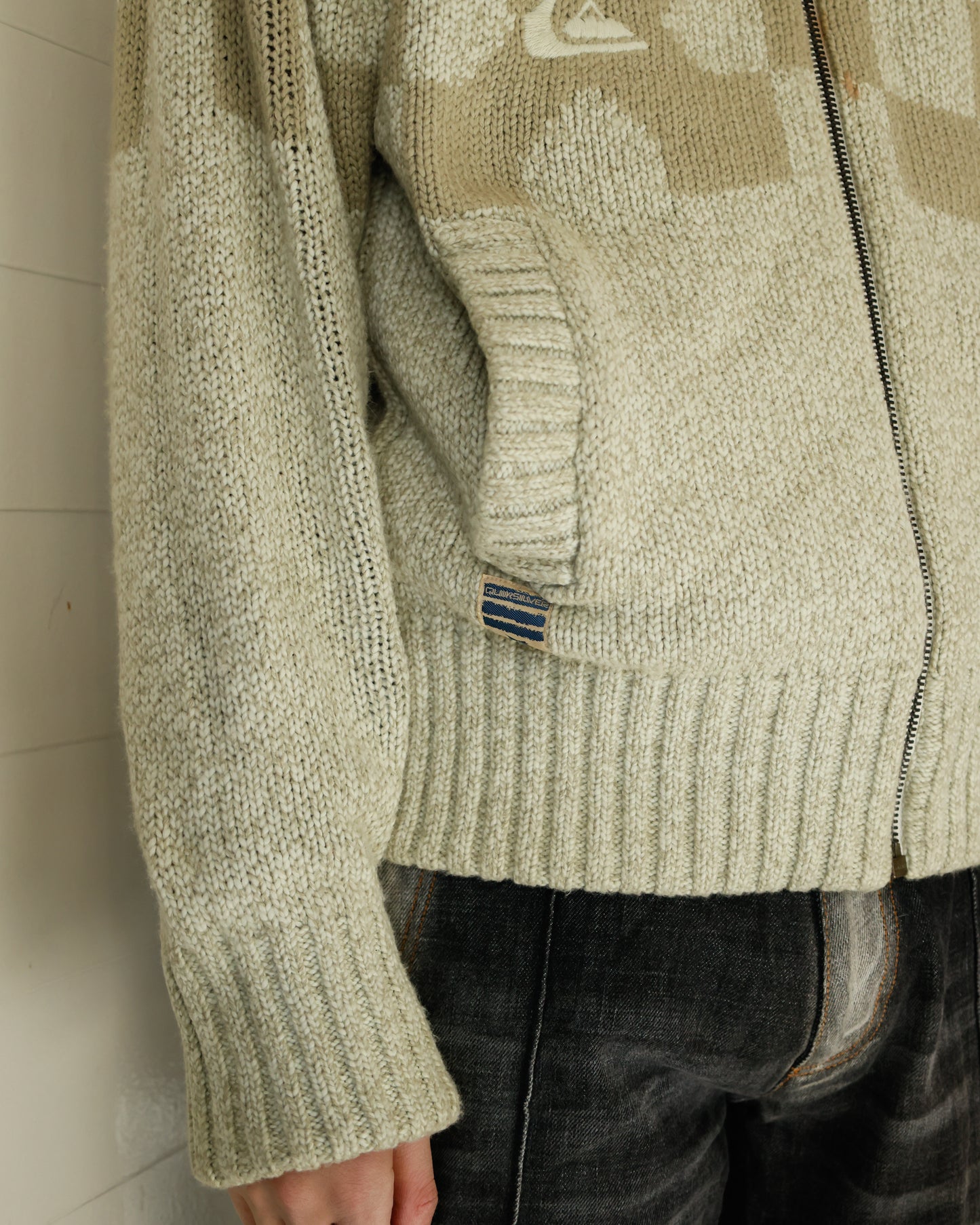 vintage 90-00's quicksilver chess board knit hoodie with boa liner