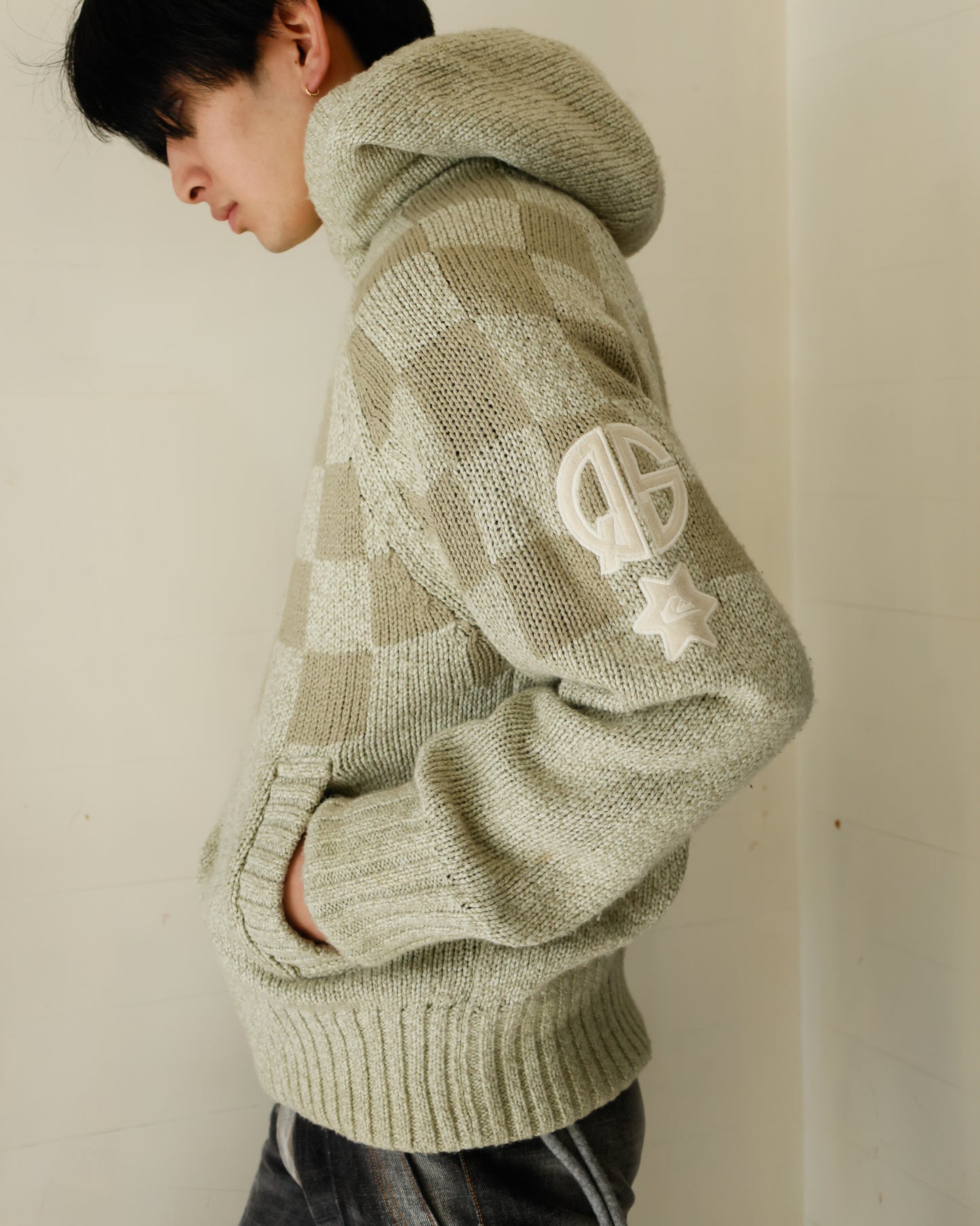 vintage 90-00's quicksilver chess board knit hoodie with boa liner