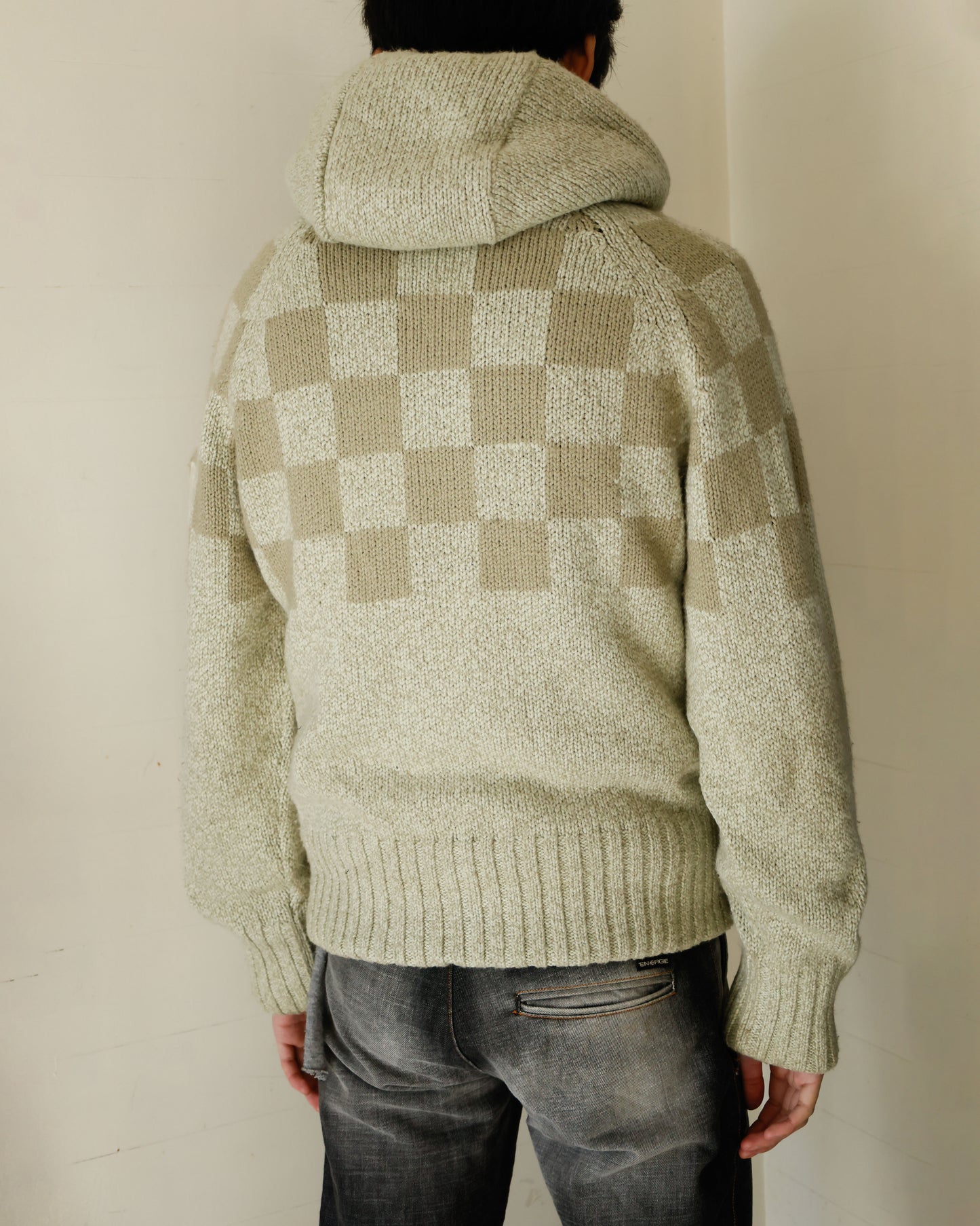 vintage 90-00's quicksilver chess board knit hoodie with boa liner