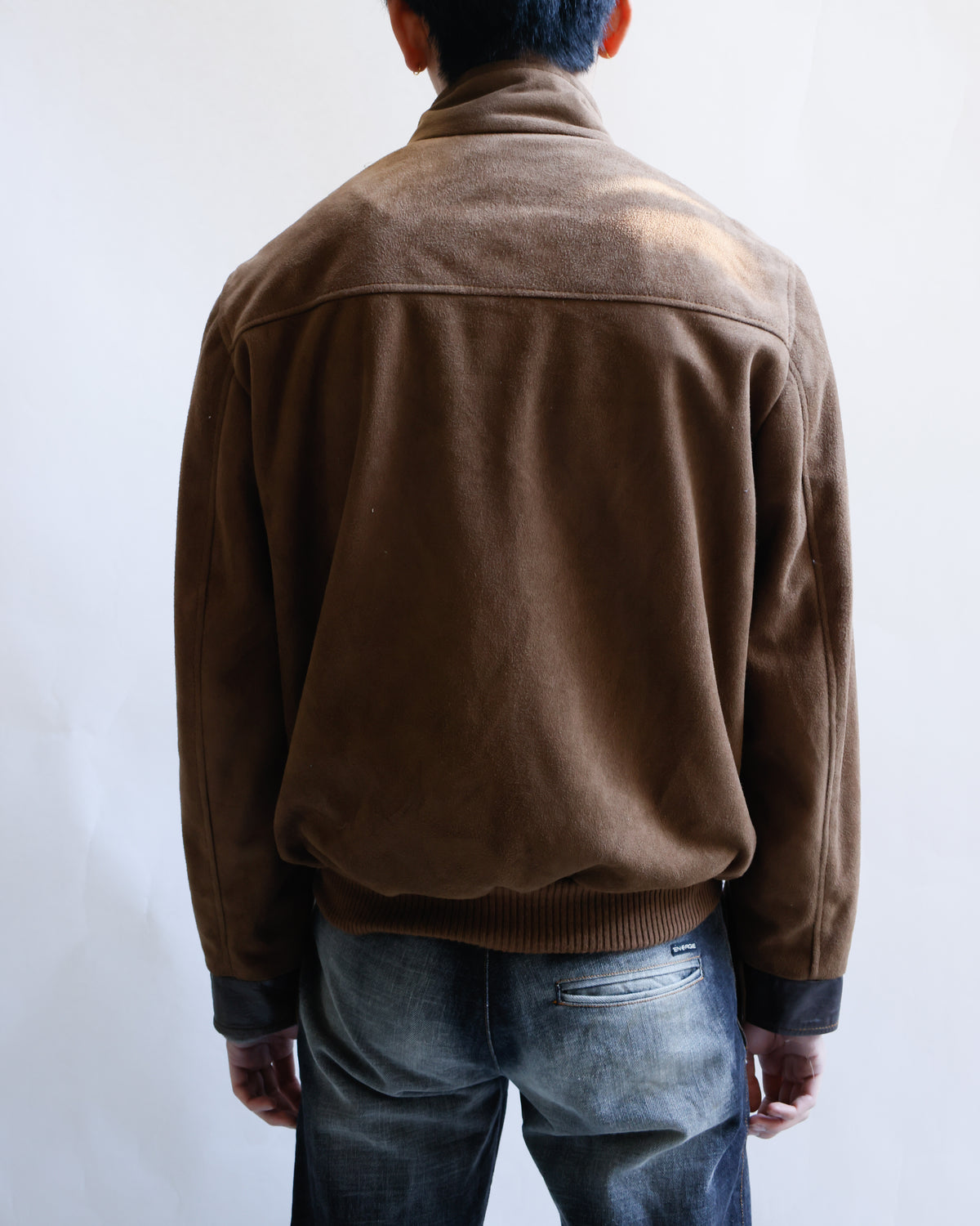 vintage euro diagonal zip faux suede jacket