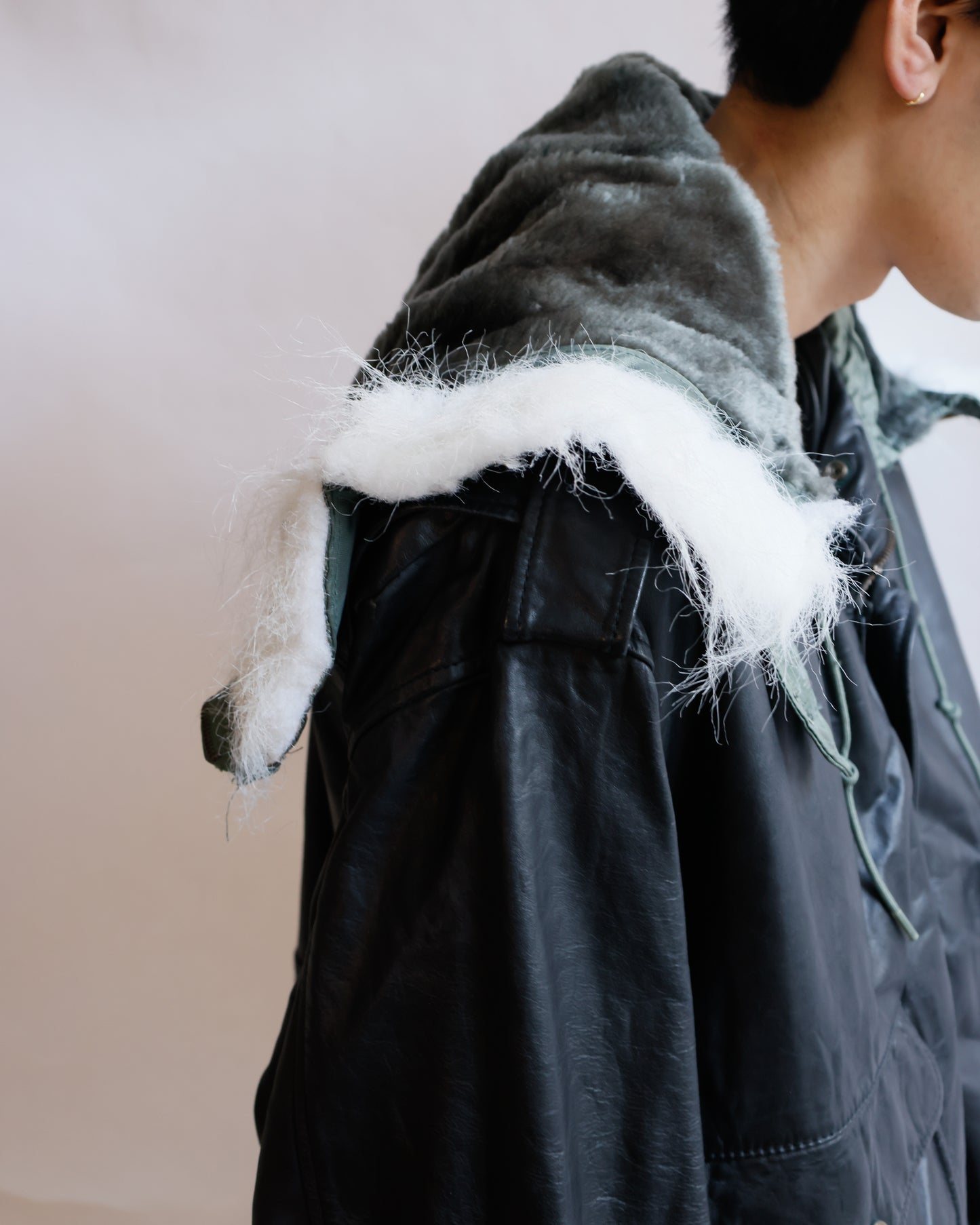 *one-off hooded aviator leather jacket