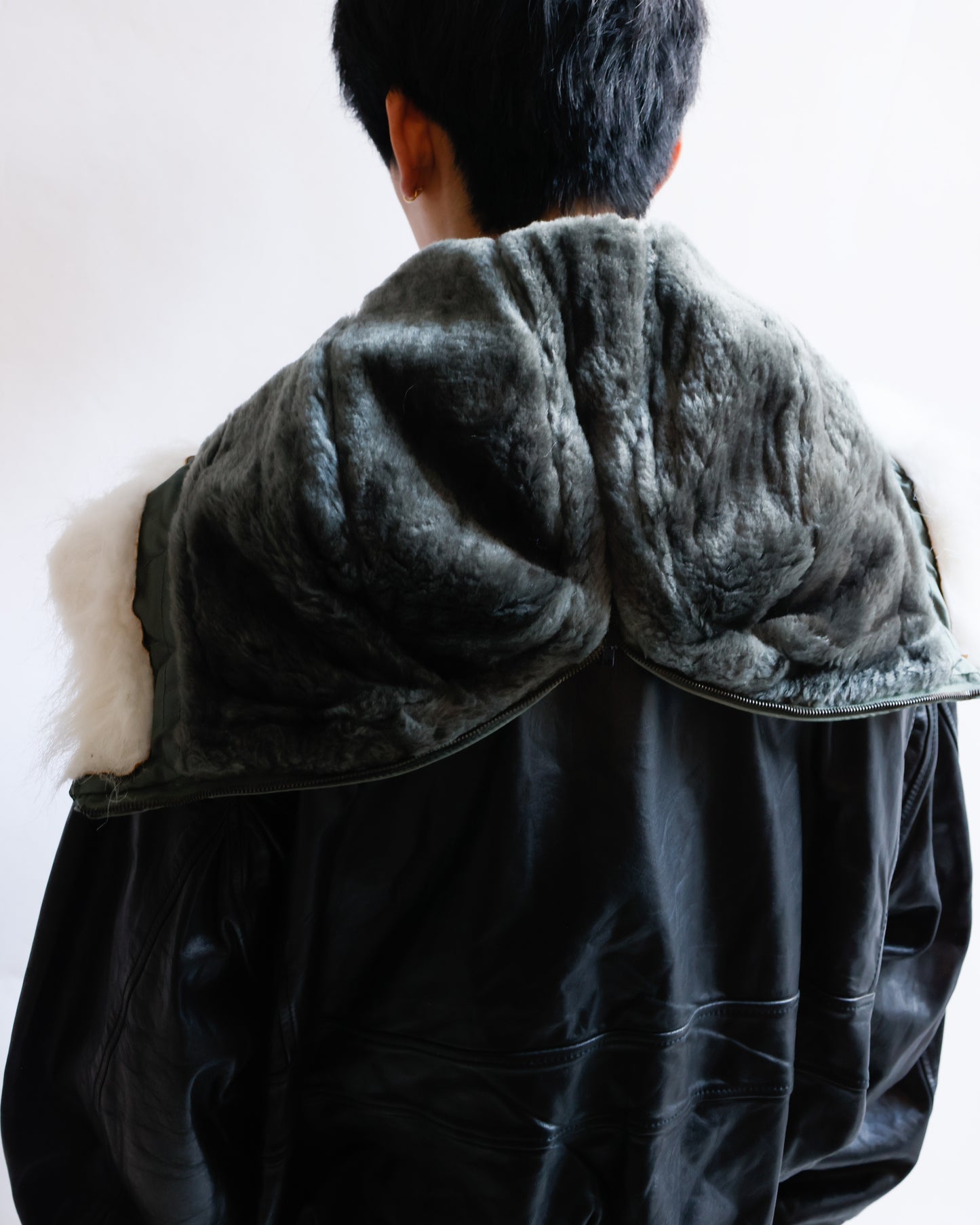 *one-off hooded aviator leather jacket