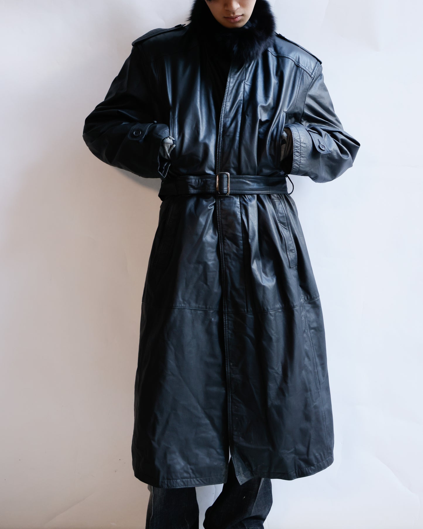 vintage with fur leather long coat
