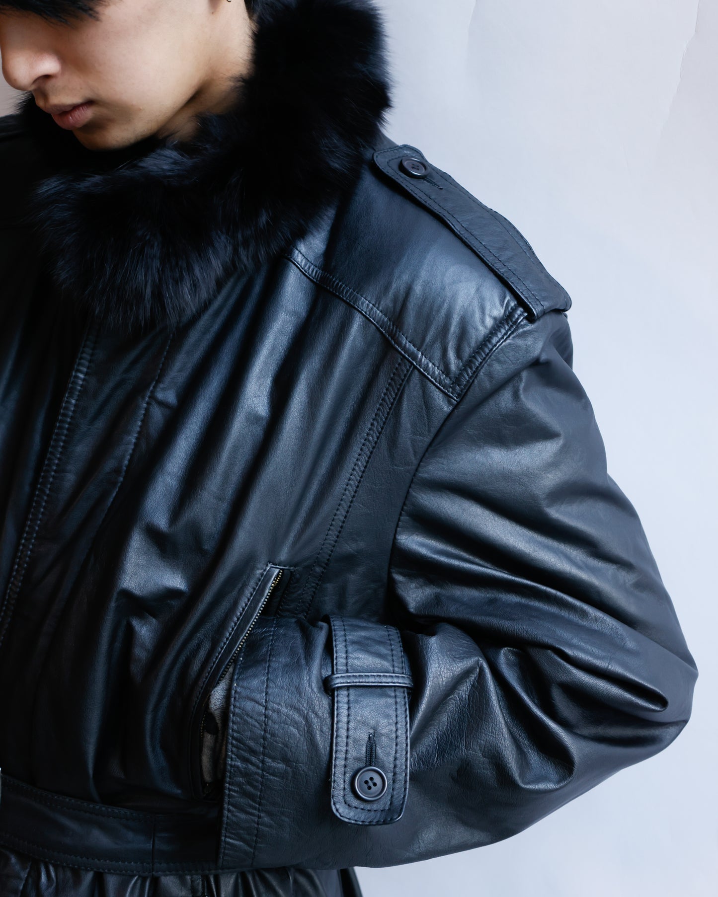 vintage with fur leather long coat