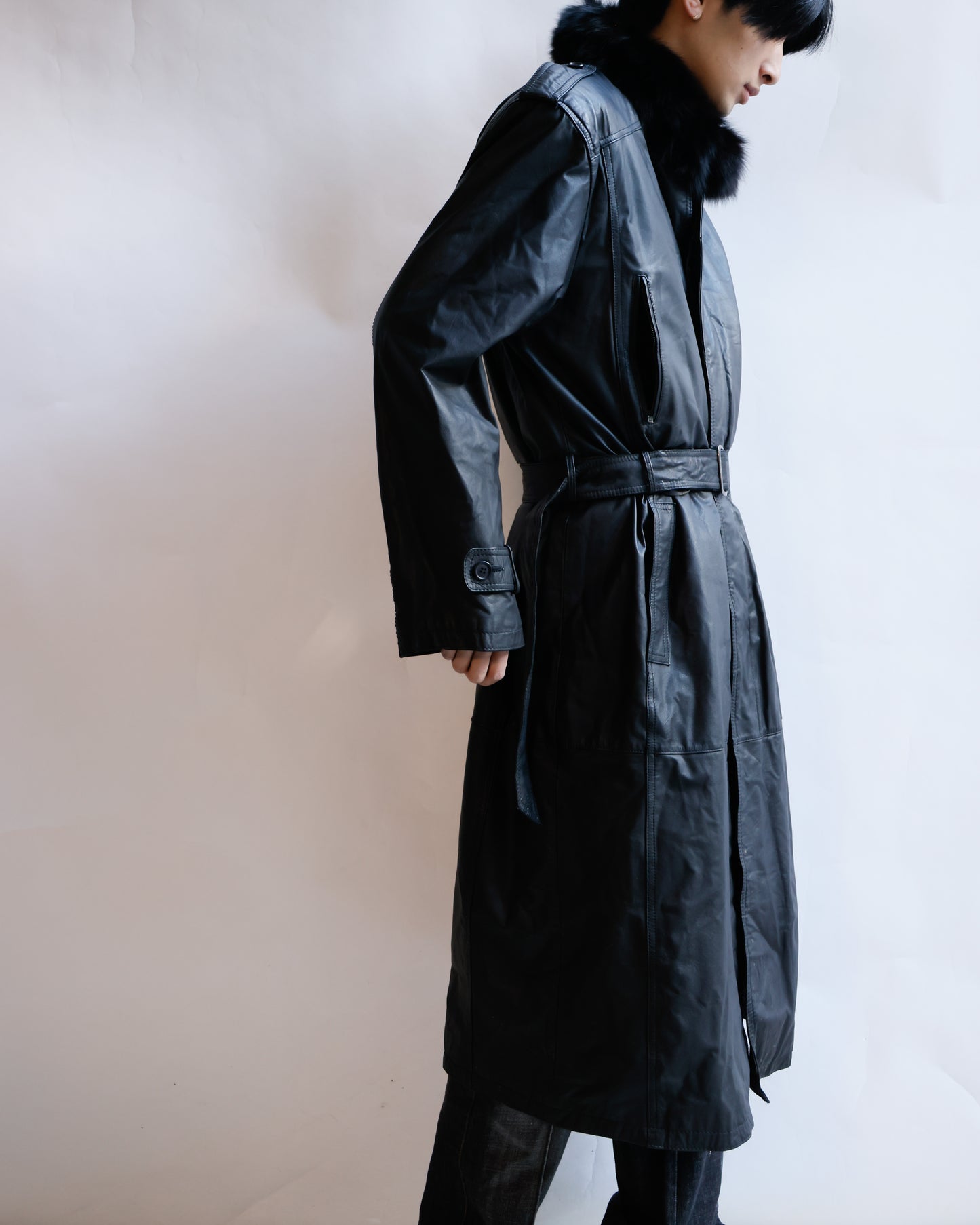 vintage with fur leather long coat