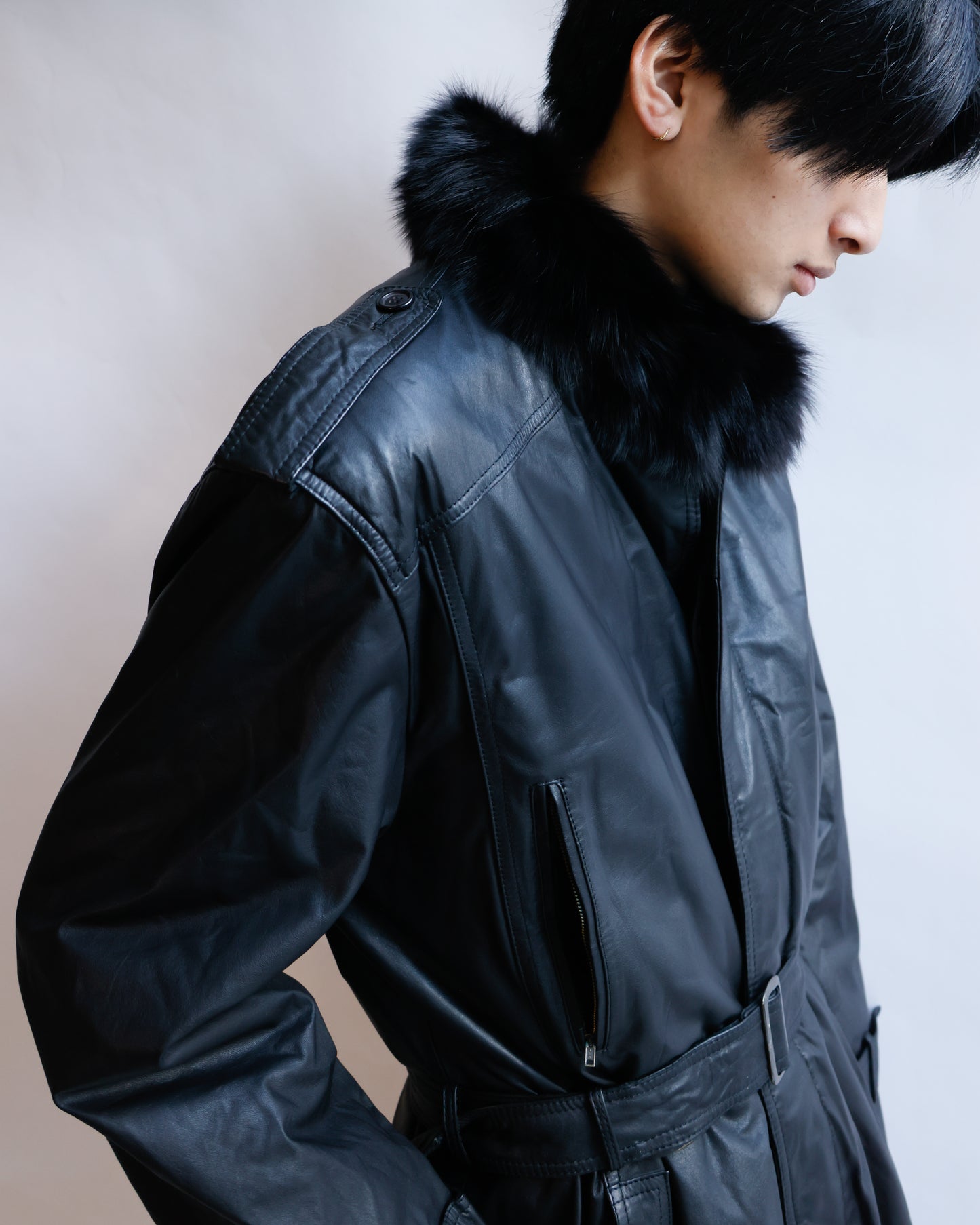 vintage with fur leather long coat