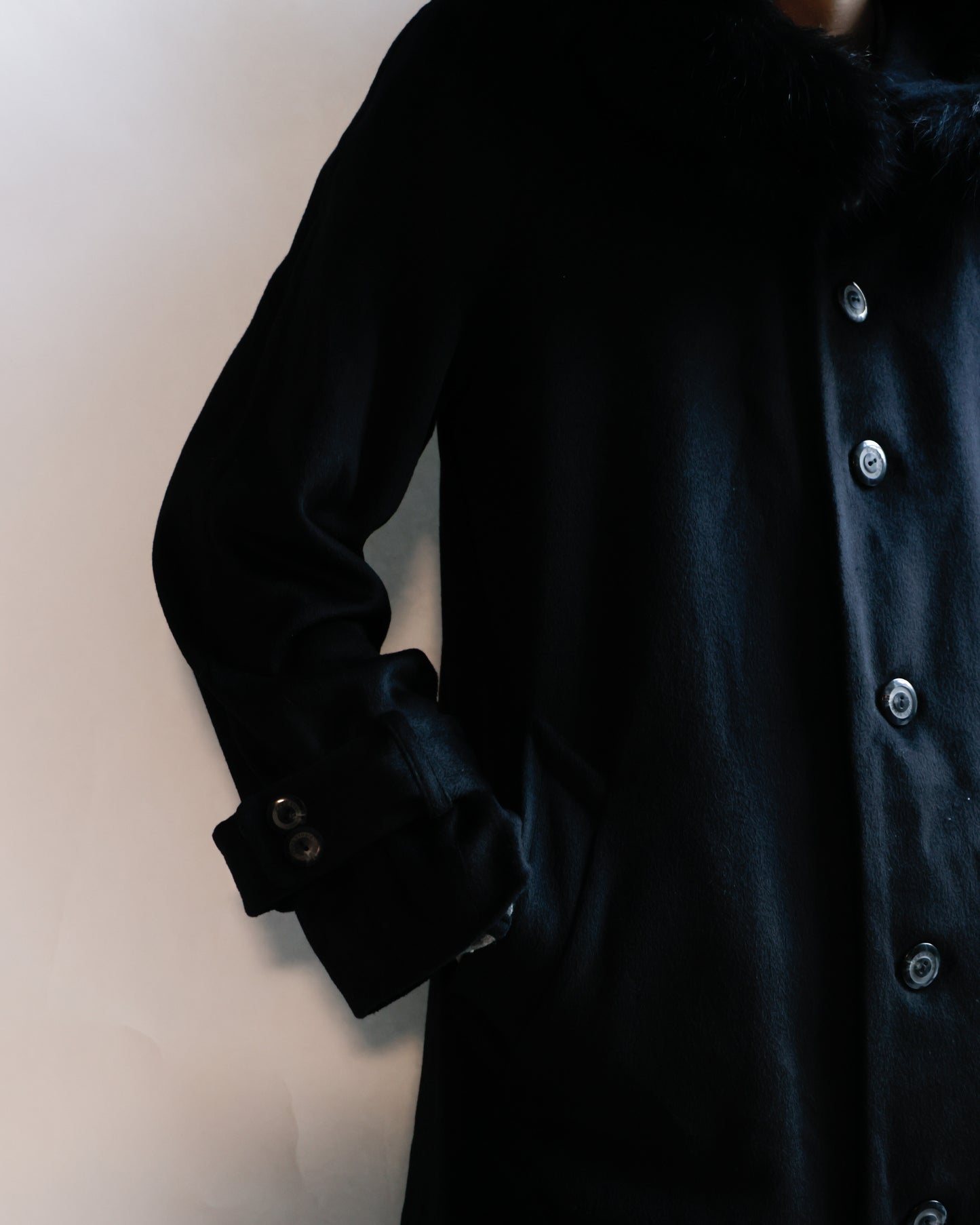 vintage fur hooded super long wool coat , detachable fur