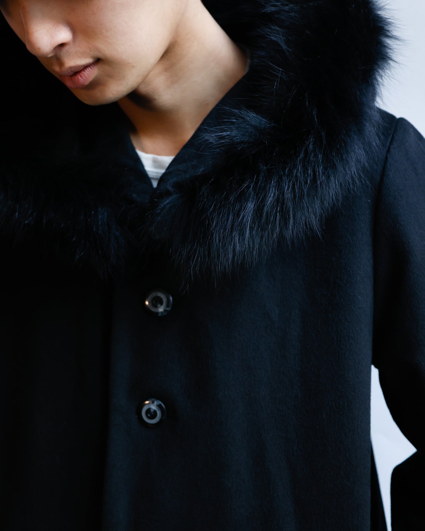 vintage fur hooded super long wool coat , detachable fur