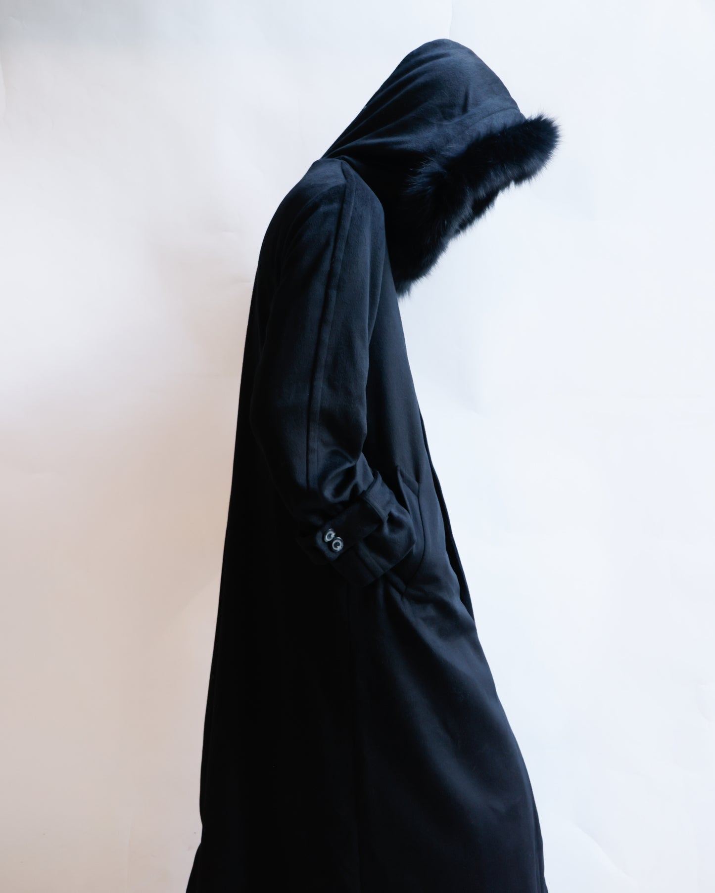 vintage fur hooded super long wool coat , detachable fur