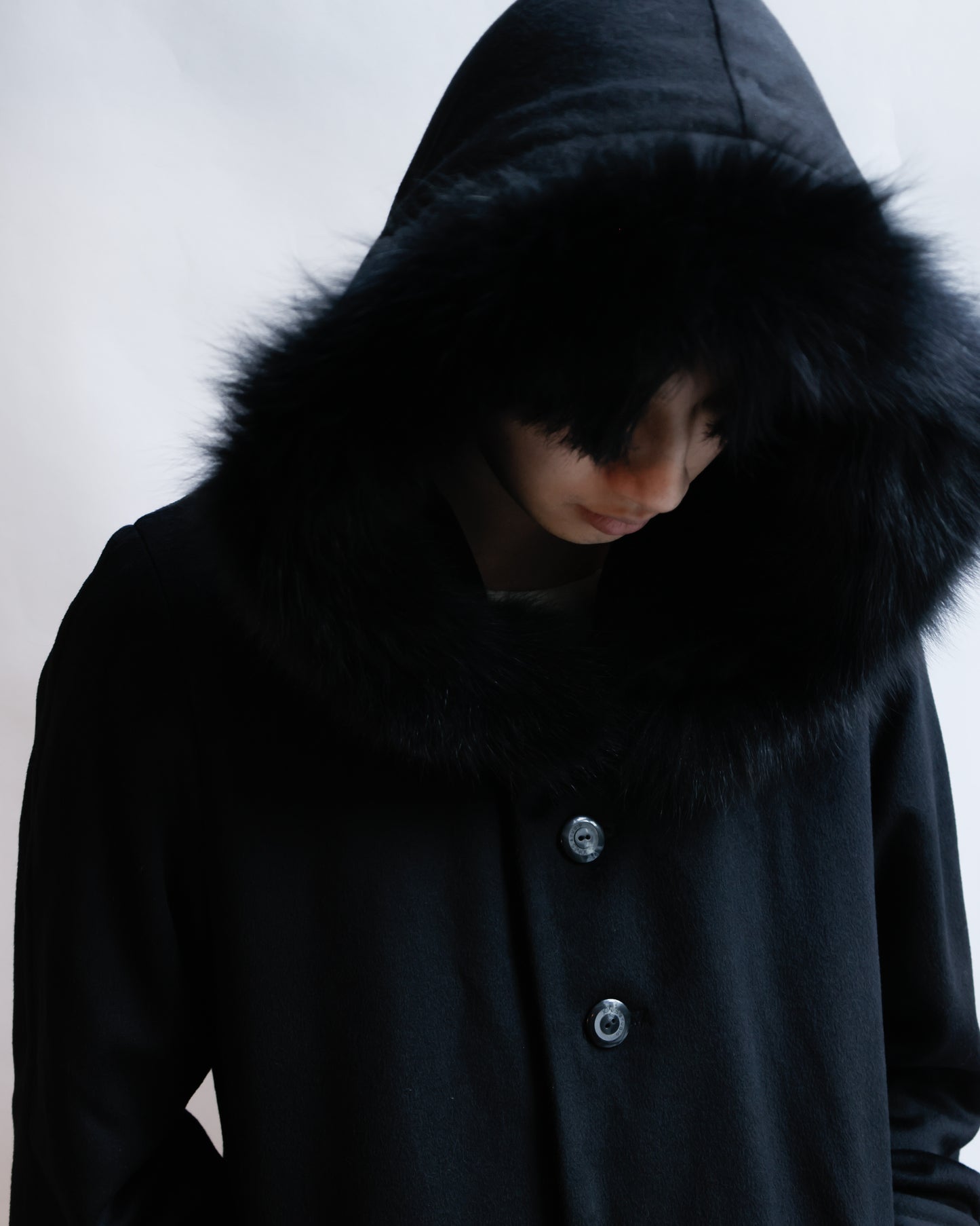 vintage fur hooded super long wool coat , detachable fur